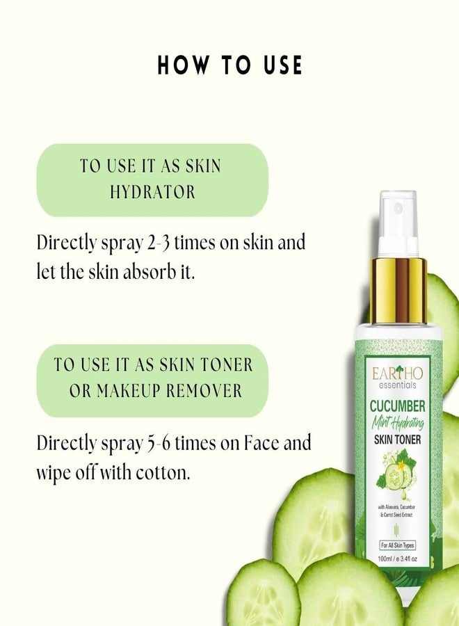 Eartho Essentials Cucumber Mint Skin Hydrating Toner - Alcohol-Free Face Toner for Open Pores, Acne Prone, Oily and Blemish Prone Skin with Aloe Vera, Vitamin C and Carrot Seed Extracts, 100 ML - Image 5