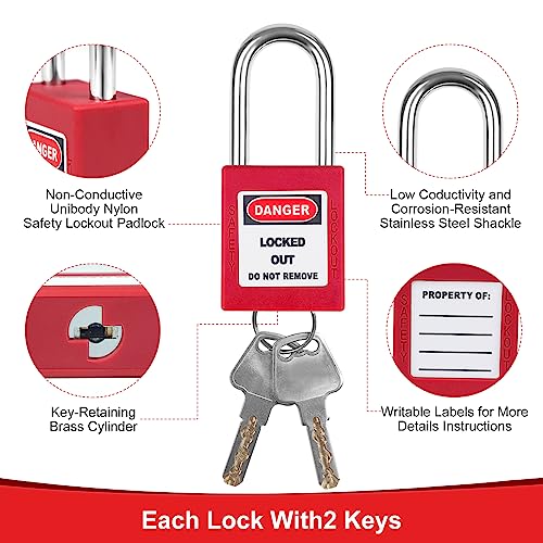 BULANGDI Red Loto Locks - 5pcs Keyed Different, 2 Keys Per Lock, OSHA Compliant Safety Padlocks for Electrical Lockout Tag Out Kits - Image 4