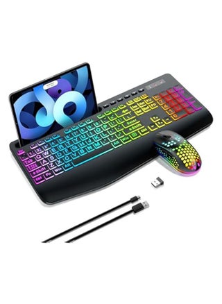Wireless Keyboard and Mouse Combo, Membrane Silent Gaming Keyboard with Mechanical Feeling, Full-Size Bluetooth/2.4GHz/wired keyboard, RGB Backlit, Ergonomic Wrist Rest for PC/Computer - pzsku/Z6B698870CE63CC8066ABZ/45/_/1734411527/58d7e4ce-7260-4c86-8747-54103dedce96