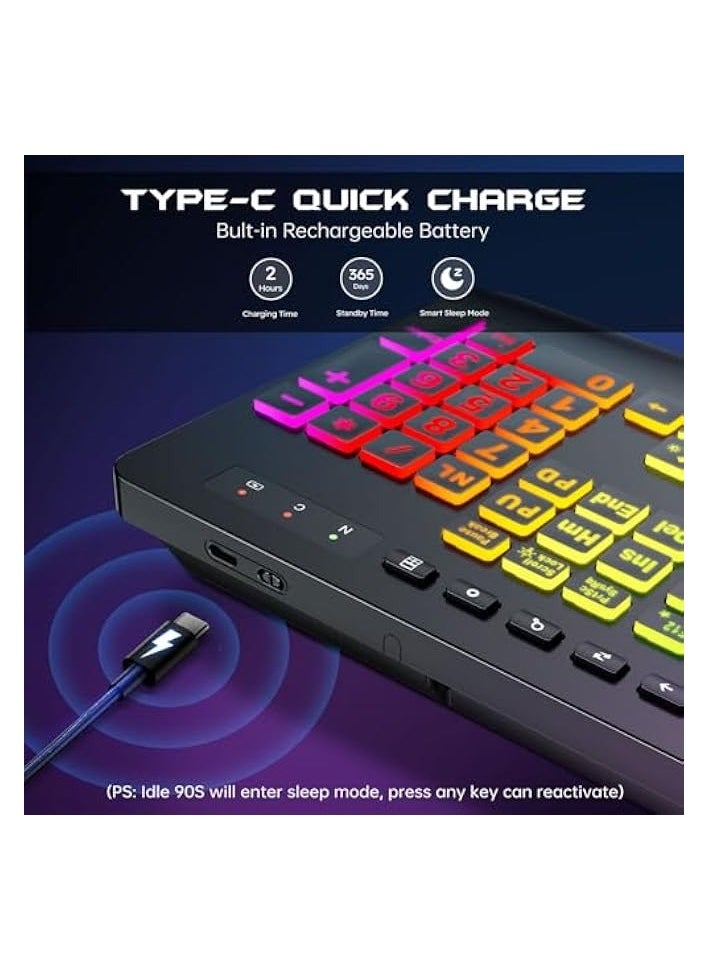 PROMASS - Wireless Keyboard and Mouse Combo, Membrane Silent Gaming Keyboard with Mechanical Feeling, Full-Size Bluetooth/2.4GHz/wired keyboard, RGB Backlit, Ergonomic Wrist Rest for PC/Computer - Image 1