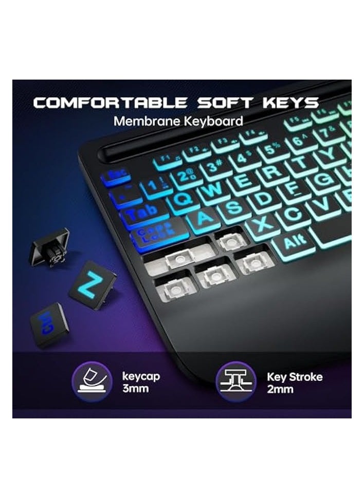 PROMASS - Wireless Keyboard and Mouse Combo, Membrane Silent Gaming Keyboard with Mechanical Feeling, Full-Size Bluetooth/2.4GHz/wired keyboard, RGB Backlit, Ergonomic Wrist Rest for PC/Computer - Image 1
