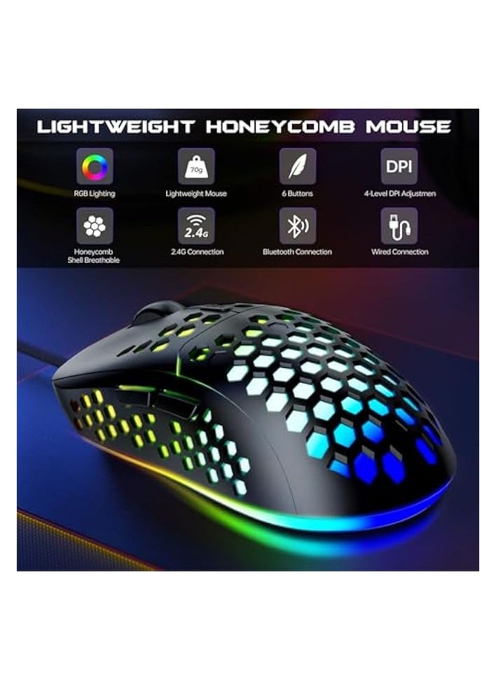 PROMASS - Wireless Keyboard and Mouse Combo, Membrane Silent Gaming Keyboard with Mechanical Feeling, Full-Size Bluetooth/2.4GHz/wired keyboard, RGB Backlit, Ergonomic Wrist Rest for PC/Computer - Image 1