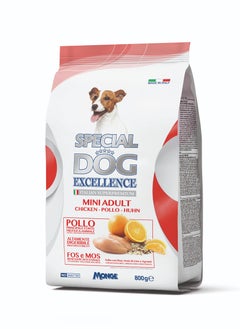 Monge Special Dog Excellence by Monge | Mini Adult Dog Dry Food with Chicken, Rice, linseed and Citrus Fruits | Super Premium Complementary Dry Dog Food - 800g 