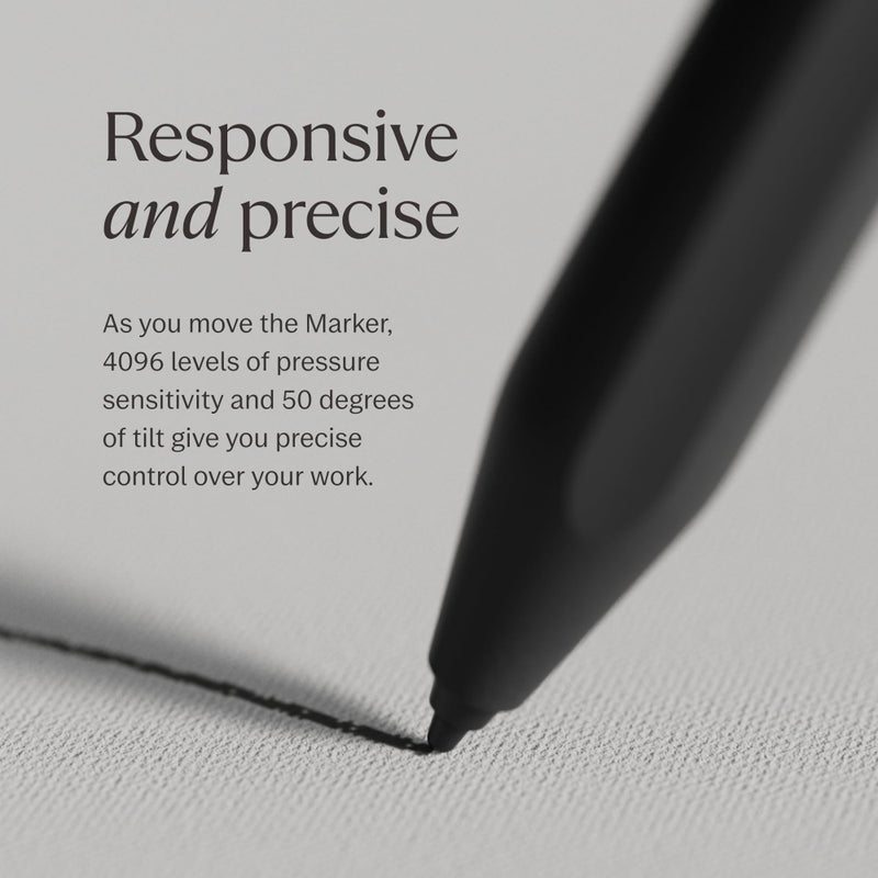 reMarkable Marker Plus The Official reMarkable 2 Pen with Eraser | 9 Felt Replacement Tips | Tilt Sensitivity and 4096 Levels of Pressure Sensitivity | - Image 2