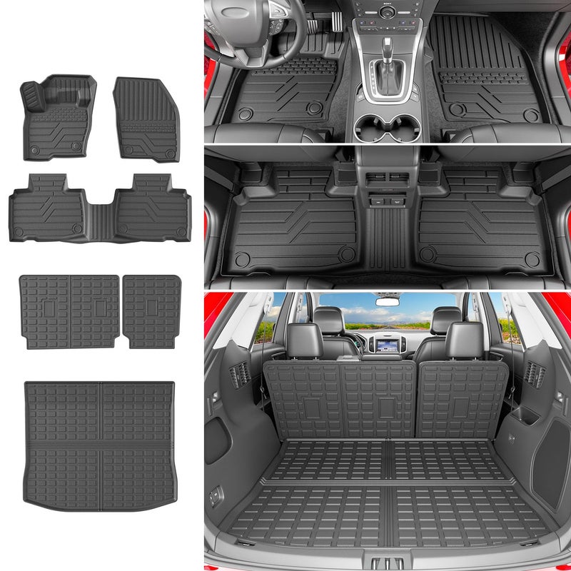 powoq Floor Mat Compatible with 2015-2024 Ford Edge Cargo Liner Backrest Mat TPE Trunk Mat Liner (Only Fit 5-Seater) Replacement for 2015-2024 Ford Edge Accessories (Trunk Mat+Backrest Mat+Floor Mat) - Image 1