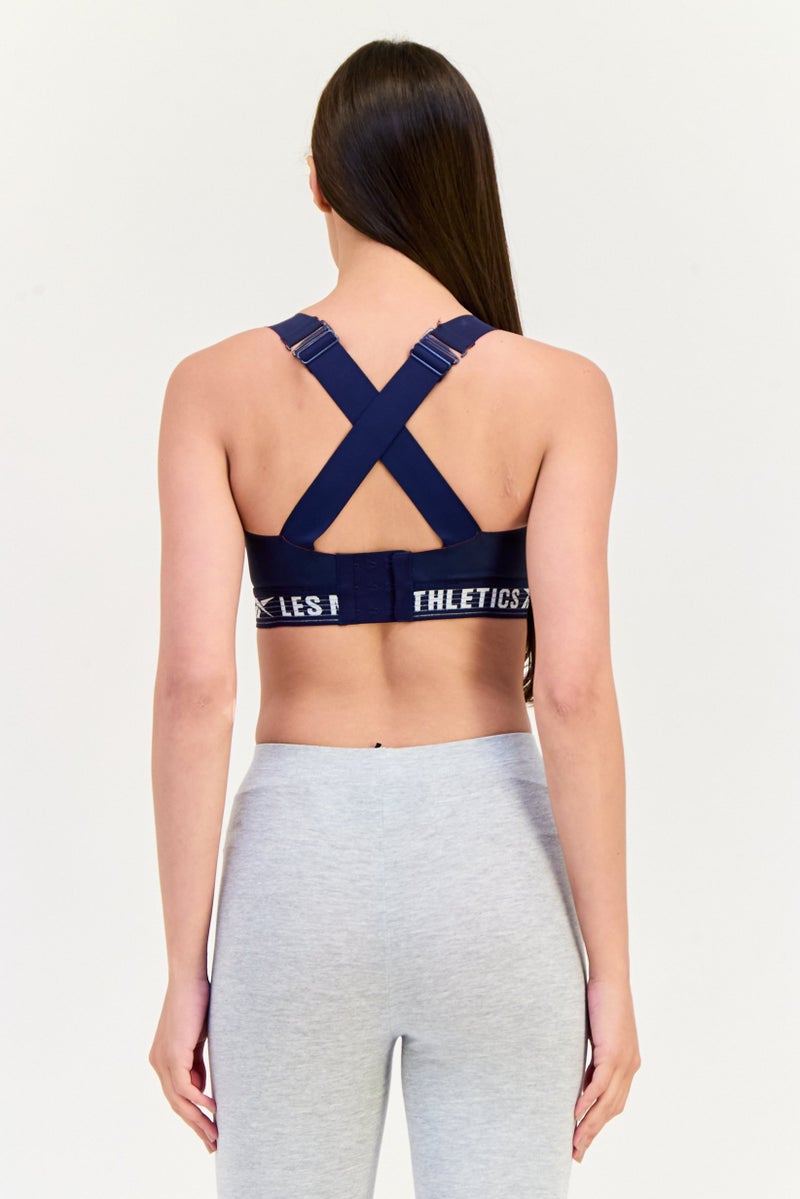 Reebok حمالة صدر رياضية مبطنة بشعار العلامة التجارية للنساء، أزرق داكن - Image 3