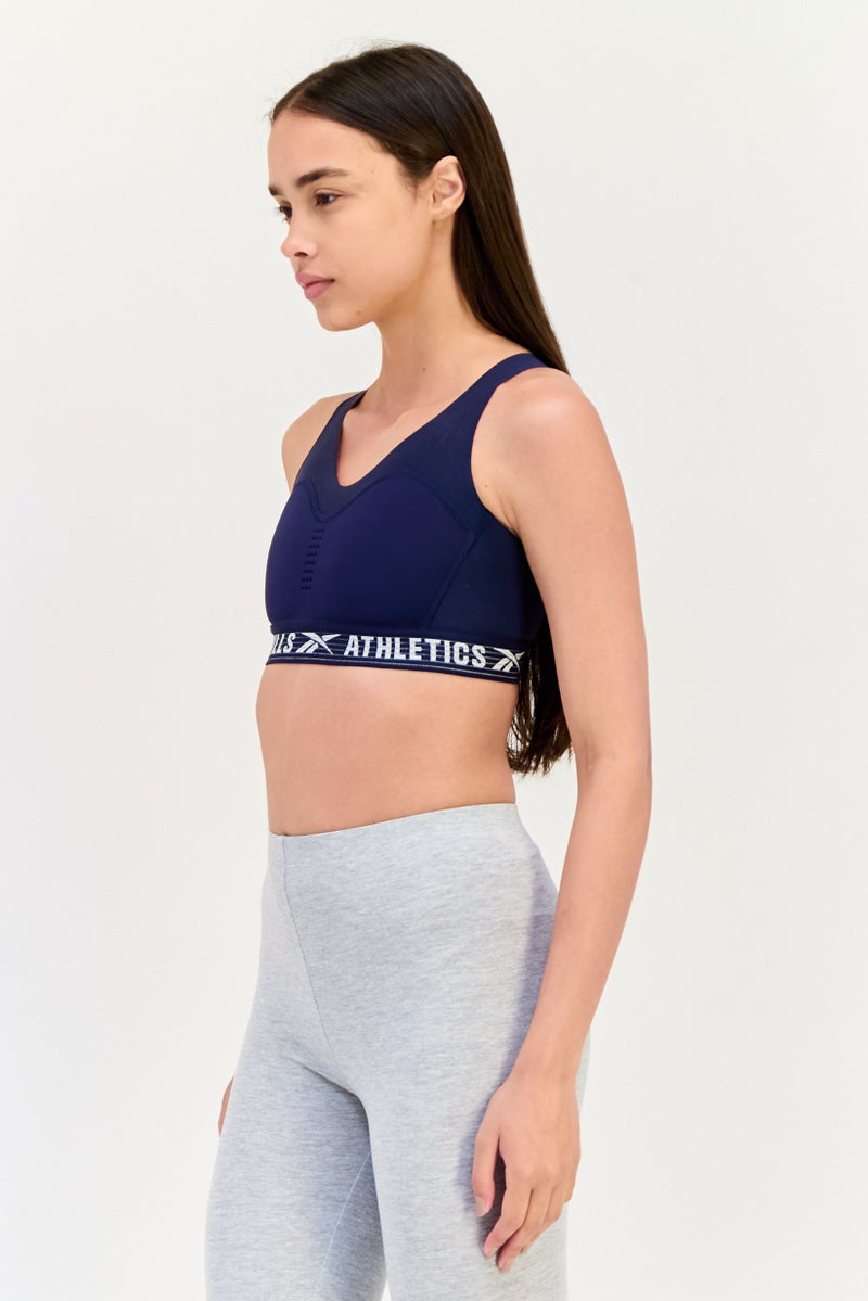 Reebok حمالة صدر رياضية مبطنة بشعار العلامة التجارية للنساء، أزرق داكن - Image 4