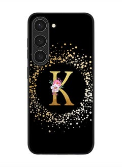 Rugged Black edge case for Samsung Galaxy S23 5G, Soft Flexible Phone case Custom Monogram Initial Letter Floral Pattern Alphabet - K (Black)