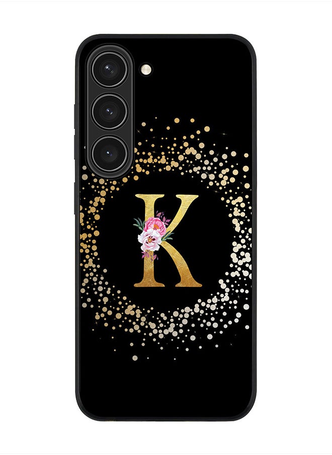 Stylizedd - Rugged Black edge case for Samsung Galaxy S23 5G, Soft Flexible Phone case Custom Monogram Initial Letter Floral Pattern Alphabet - K (Black) - Image 1