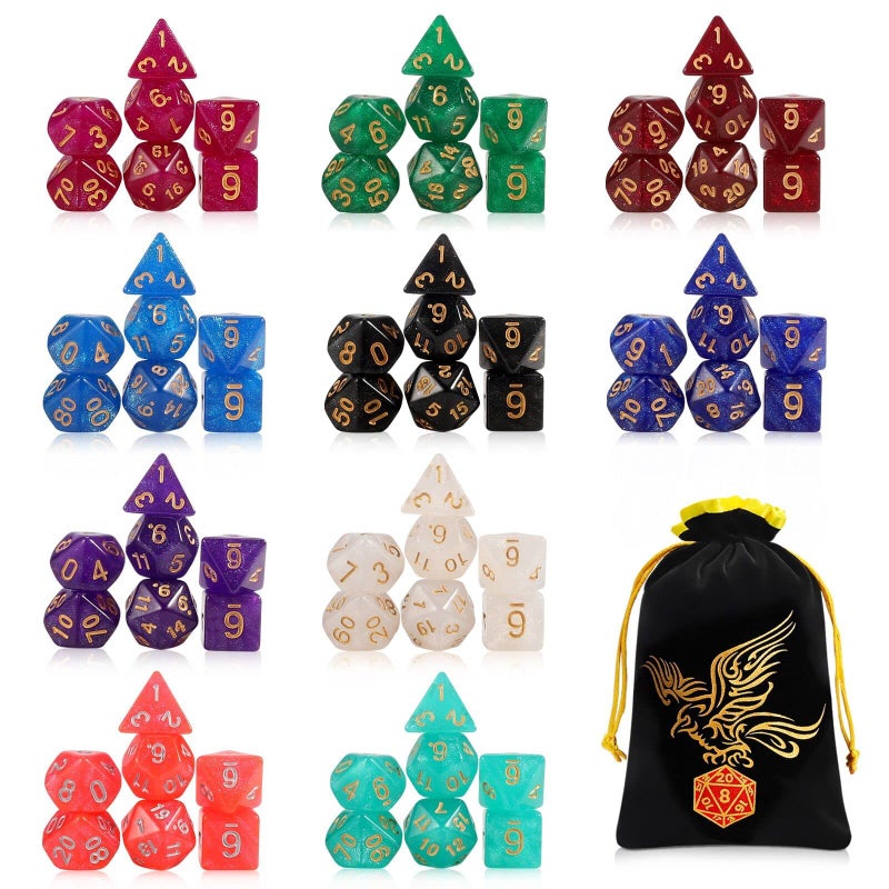 QMay DND Dice Set 10x7 (70 Pieces) Polyhedral Dice for Dungeons and Dragons D&D RPG MTG Role Playing Games with 1 Drawstring Bag - Image 1