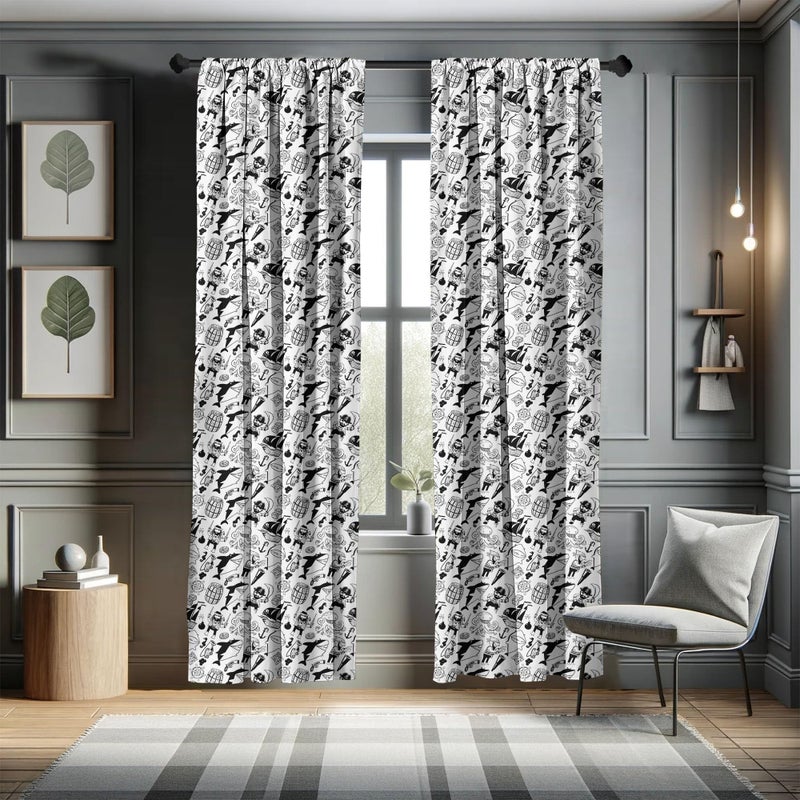 Ambesonne Pirates Window Curtains  Black and White Pattern with Buccaneer Characters Sharks and Nautical Elements  Lightweight Decor 2-Panel Set with Rod Pocket  Pair of - 28"" x 63""  Grey Black - Image 5