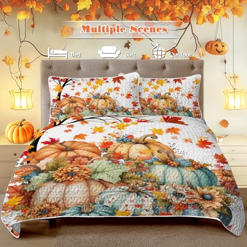 BlessLiving Fall Bedding King Quilt: Soft Lightweight Autumn Comforter Set - Pumpkin Bedspread Coverlet for Cozy Farmhouse Decor - Image 3