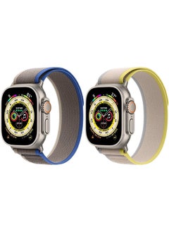 (Pack of 2)YOMNA Trail Loop Compatible with Apple Watch Band 49/45/44/42mm, Nylon Weave Sport Loop Men Women Adjustable Pull Tab Strap for Apple Watch Ultra iWatch All Series-(Yellow/Blue)