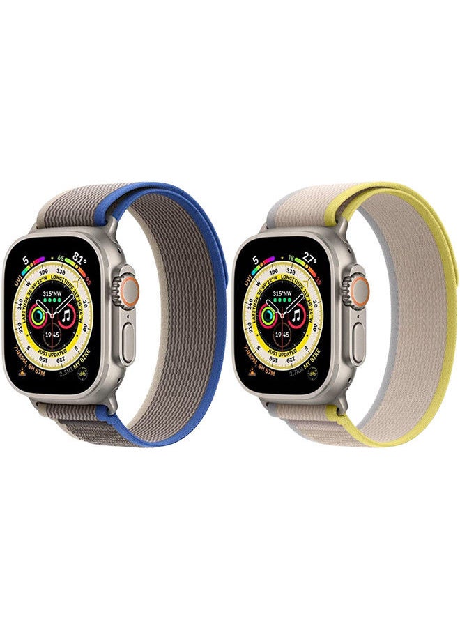 YOMNA - (Pack of 2)YOMNA Trail Loop Compatible with Apple Watch Band 49/45/44/42mm, Nylon Weave Sport Loop Men Women Adjustable Pull Tab Strap for Apple Watch Ultra iWatch All Series-(Yellow/Blue) - Image 1