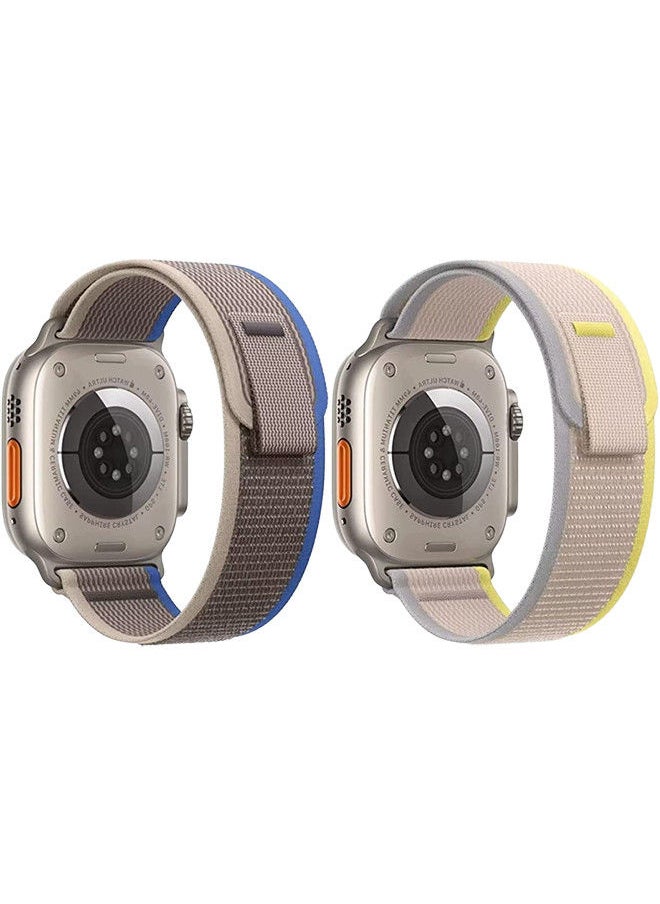 YOMNA - (Pack of 2)YOMNA Trail Loop Compatible with Apple Watch Band 49/45/44/42mm, Nylon Weave Sport Loop Men Women Adjustable Pull Tab Strap for Apple Watch Ultra iWatch All Series-(Yellow/Blue) - Image 1