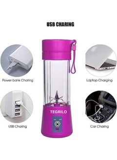 TEGRILO Portable Blenders Mini USB Electric Fruit Juicer Used for Shakes and Smoothies, 6 Blades Handheld Machine for Home and Office with its 380ml Personal sized Cup (Dark Purple)  - Image 4