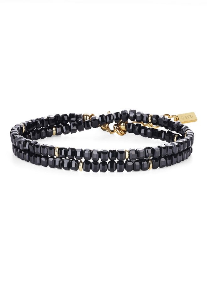GAVU Black Tourmaline Bracelet for Women, Layered Beaded Bracelet for Women 3mm - Image 1