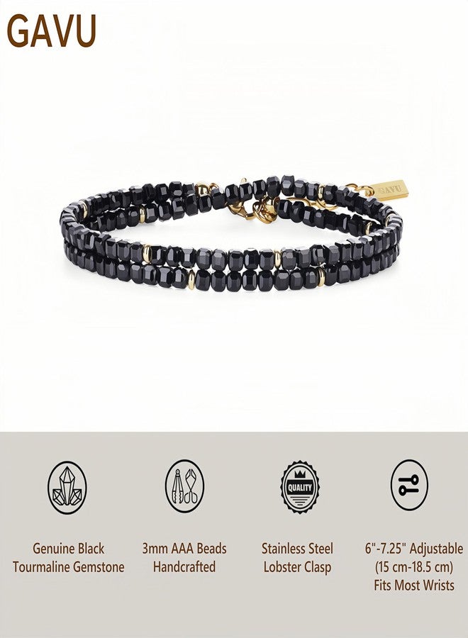GAVU Black Tourmaline Bracelet for Women, Layered Beaded Bracelet for Women 3mm - Image 3
