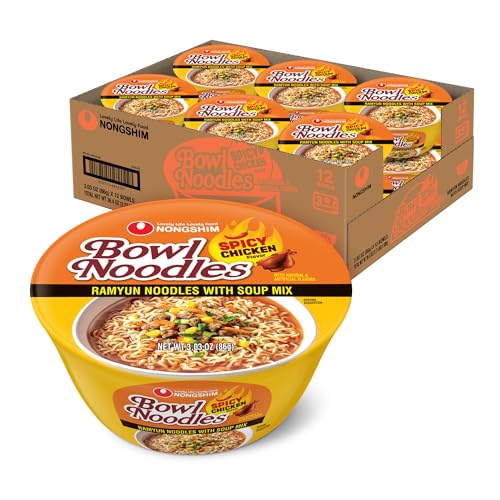 Nongshim Spicy Chicken Noodle Soup Instant Ramen 12 Pack Korean Microwaveable Bowl Soup Mix Ramyun with Veggies Sabor a Pollo - Image 1