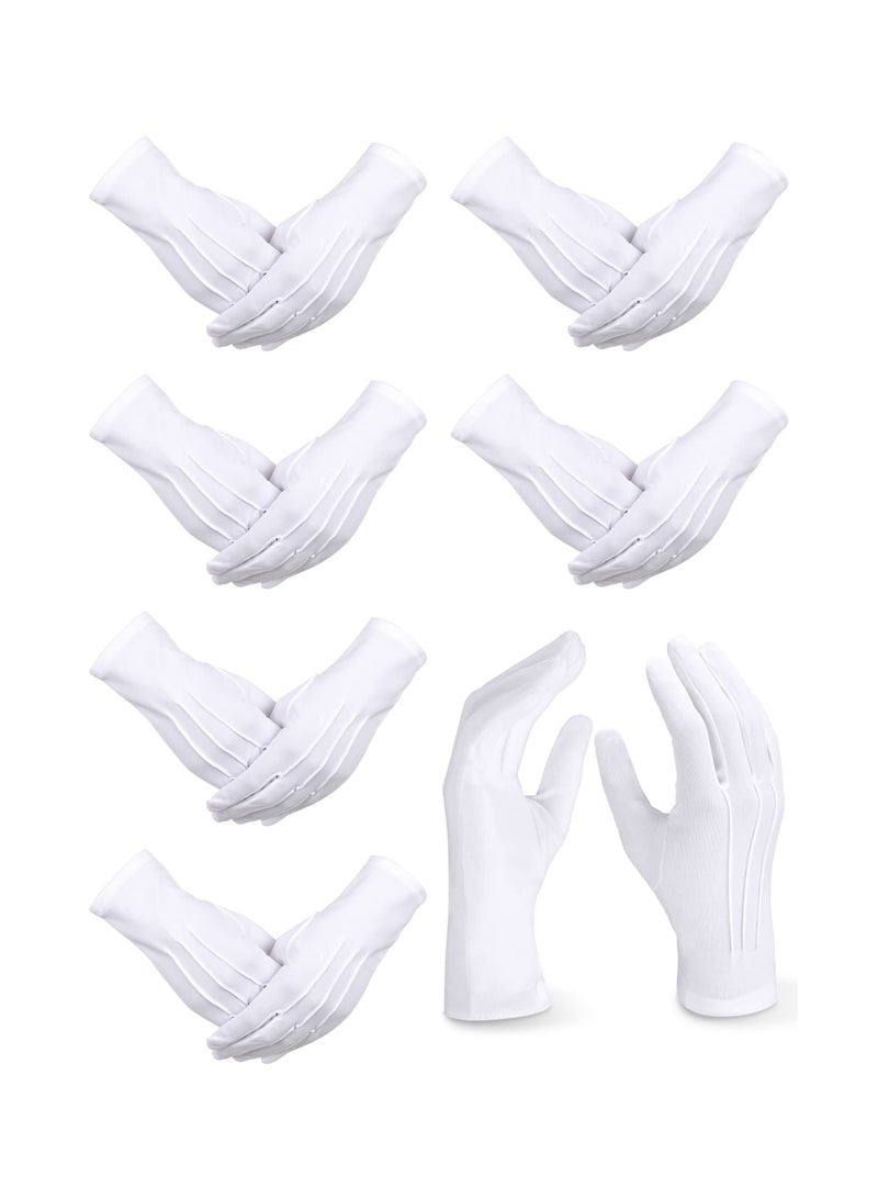 6 Pairs of White Gloves for Men and Women - Formal Nylon Gloves for Cosplay, Parades, Pallbearers, Tuxedos, Police, Servers, Funerals, and Majorette Dance Uniforms. Perfect Costume Accessories!  - Image 1