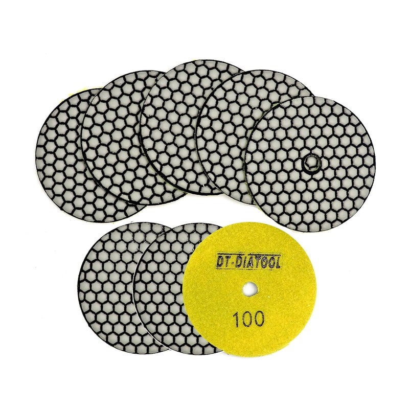 DTDIATOOL Dry Diamond Polishing Pads 4 Inch for Granite Marble Quartz Stone Countertop Tiles 8 Pieces Grits 100 - Image 1