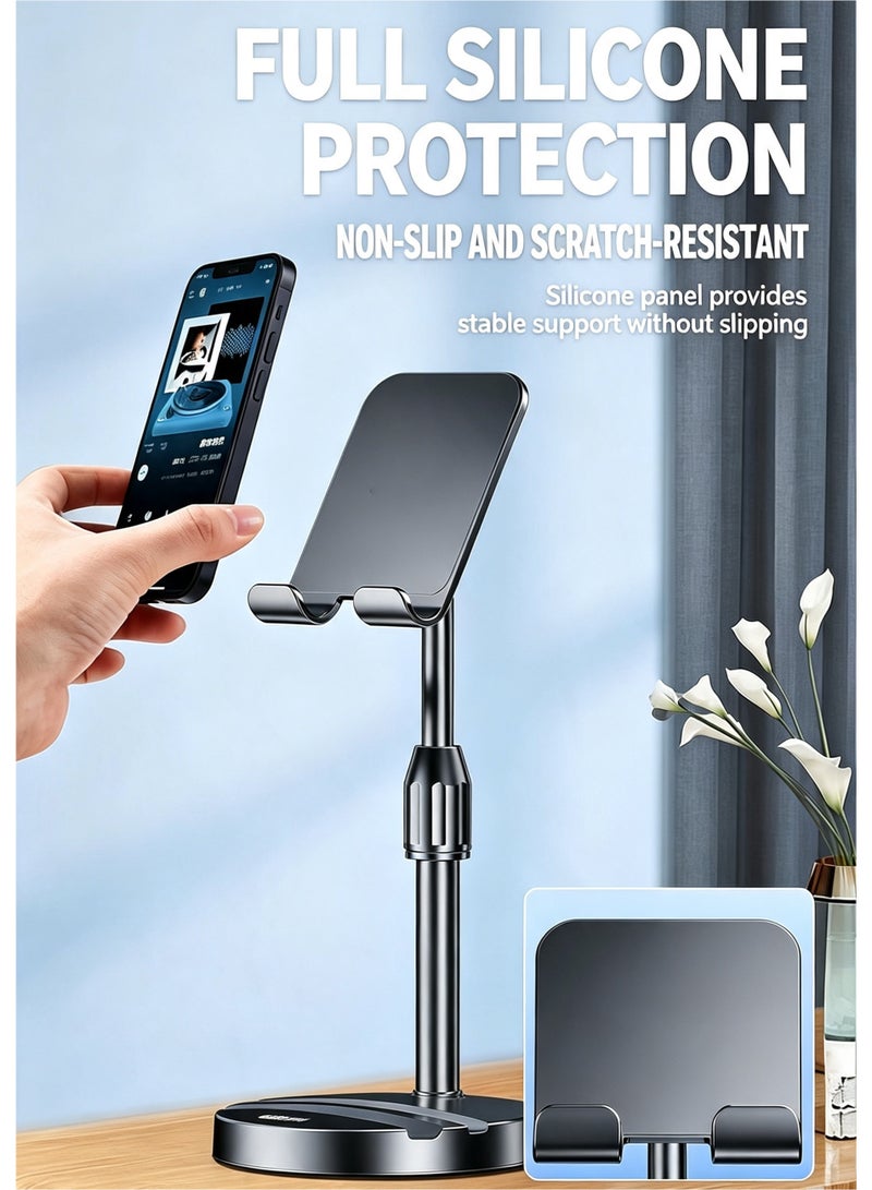 LuckSa Adjustable Phone Stand, Height 19-26.5cm Telescopic Desktop Phone Holder, 360° Rotatable Anti-Slip Desk Mount for Mobile Phone & Tablet, Silicone Protection Charging Friendly - Image 4