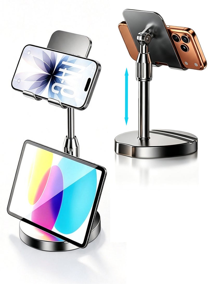 LuckSa Adjustable Phone Stand, Height 19-26.5cm Telescopic Desktop Phone Holder, 360° Rotatable Anti-Slip Desk Mount for Mobile Phone & Tablet, Silicone Protection Charging Friendly - Image 1