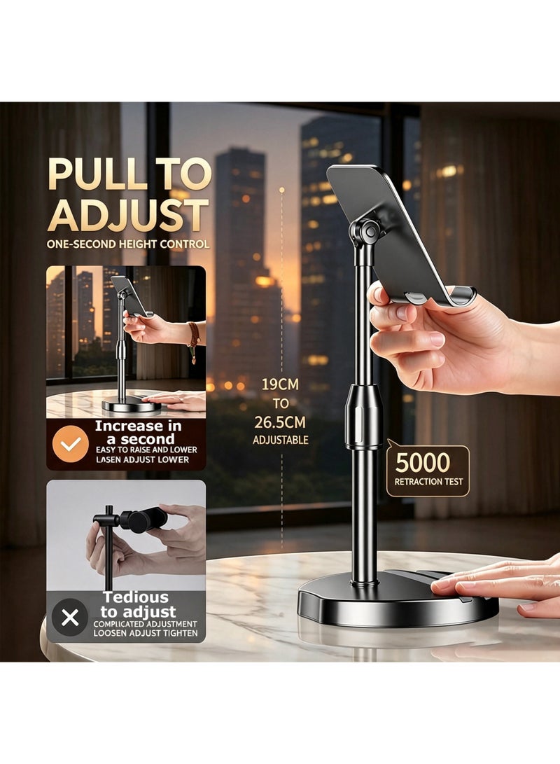 LuckSa Adjustable Phone Stand, Height 19-26.5cm Telescopic Desktop Phone Holder, 360° Rotatable Anti-Slip Desk Mount for Mobile Phone & Tablet, Silicone Protection Charging Friendly - Image 2