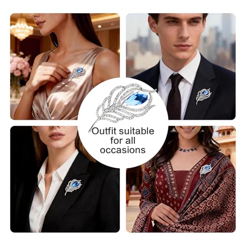AgniPhant Peacock Feather Brooch - Versatile Unisex Crystal for Shirt, Suit, Dress, Scarf, Shawl, Hat & Bag. Elegant Saree Pin for Women Latest Designs & Premium Brooch for Men (Silver) - Image 3