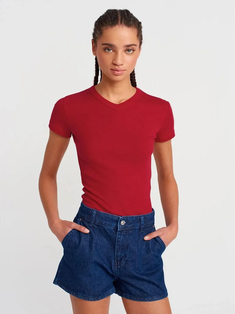 ديلفين Dilvin Slim Fit Cotton V-Neck T-Shirt