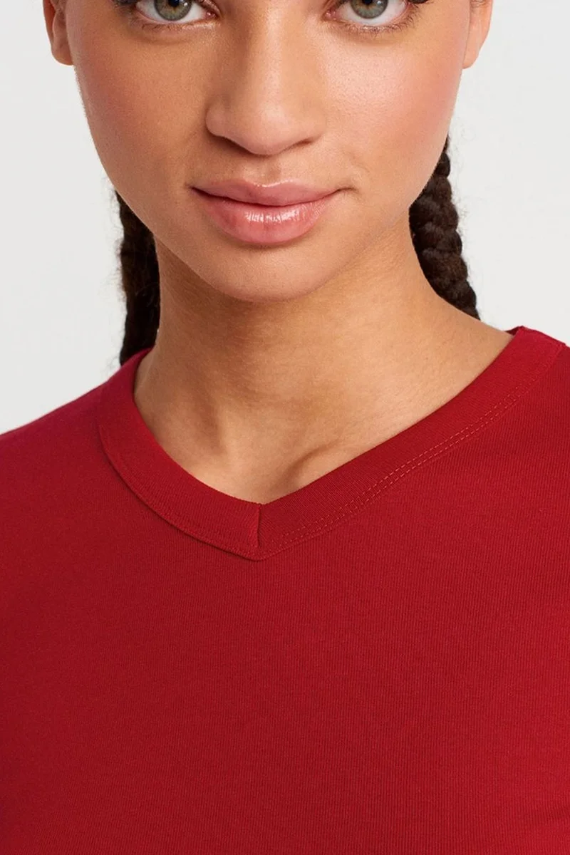 Dilvin Brick Red DILVIN Slim Fit Cotton V-Neck T-Shirt for Women | Best Price UAE