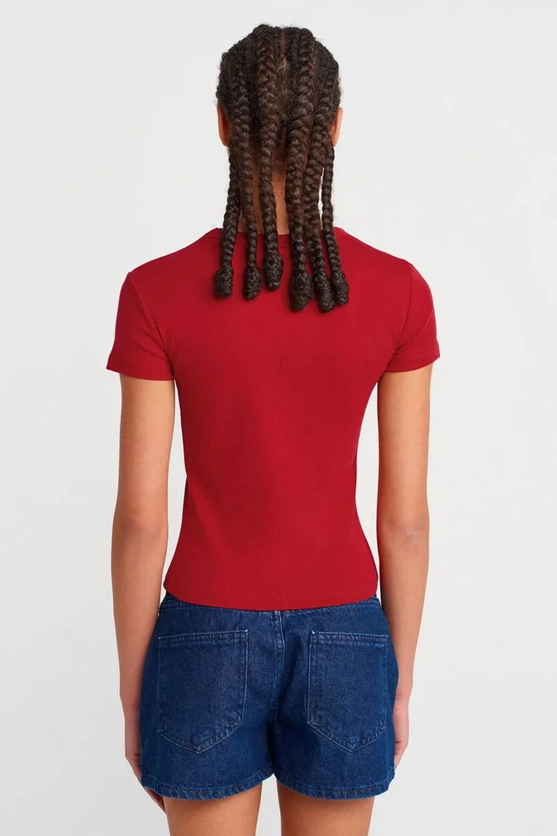 Dilvin Brick Red DILVIN Slim Fit Cotton V-Neck T-Shirt for Women | Best Price UAE