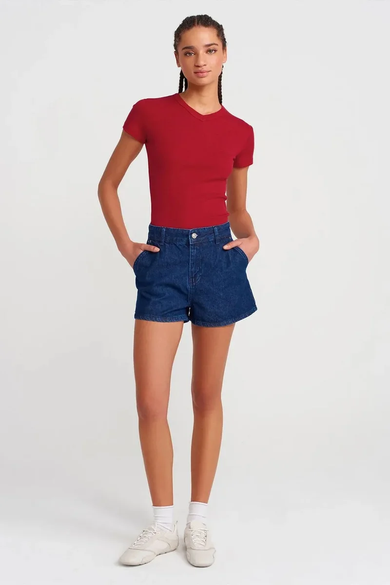 Dilvin Brick Red DILVIN Slim Fit Cotton V-Neck T-Shirt for Women | Best Price UAE