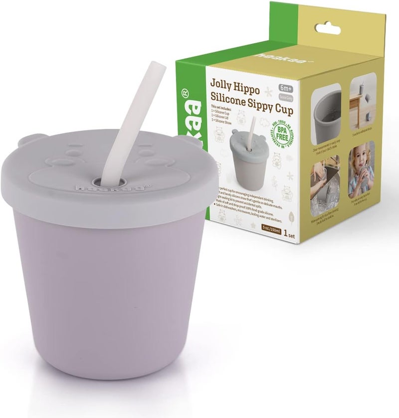 Haakaa Jolly Hippo Silicone Straw Sippy Cup - Suva Grey - Image 1