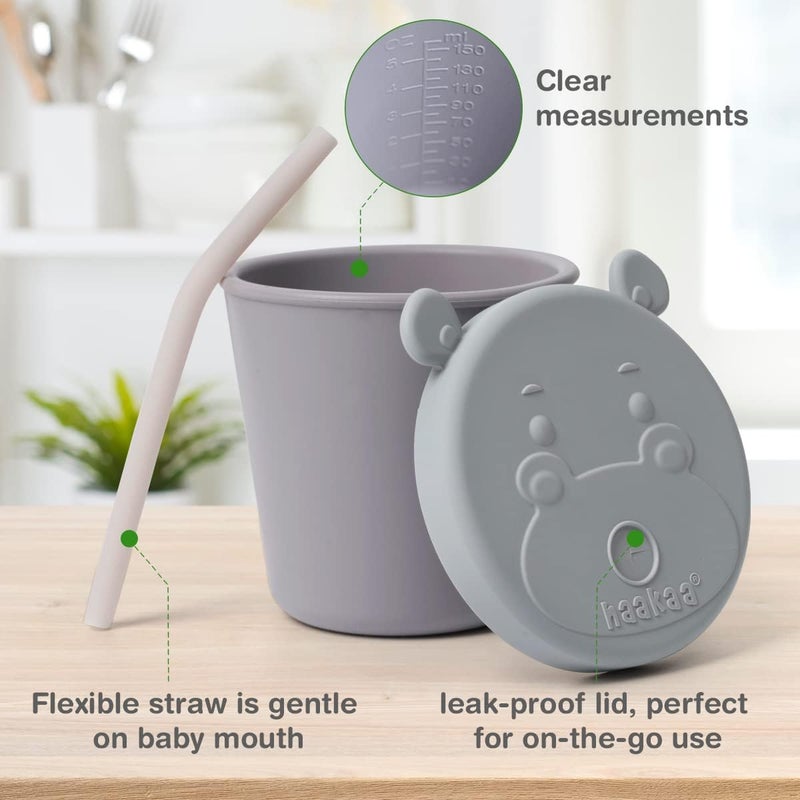 Haakaa Jolly Hippo Silicone Straw Sippy Cup - Suva Grey - Image 2