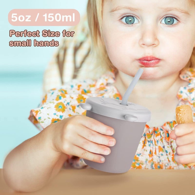 Haakaa Jolly Hippo Silicone Straw Sippy Cup - Suva Grey - Image 3