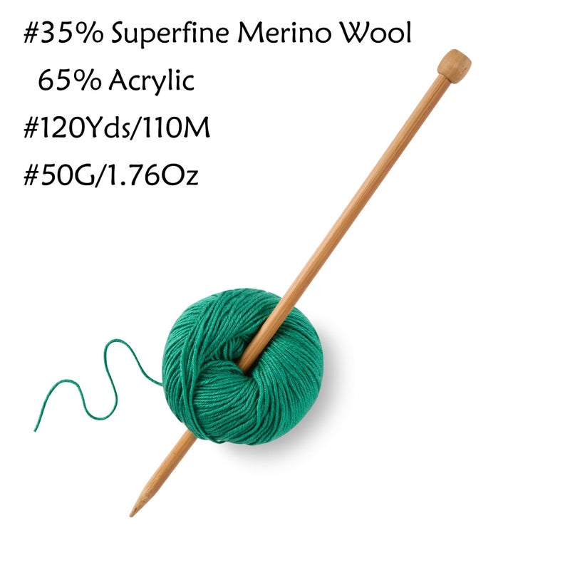 Gisimo 2 Balls Merino Wool Yarn, 12-Ply Luxurious and Soft Yarn for Hand Knitting & Crocheting, 1.76 OZ/50g, 120 yds/110 Meters(Green,2Balls) - Image 3