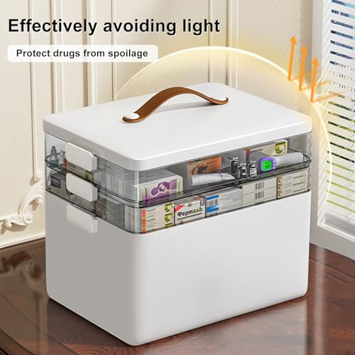 CTIME 3-Tier Medicine Organizer - Portable Medicine Cabinet with Leather Handle, Empty First Aid Kit for Home - Image 3