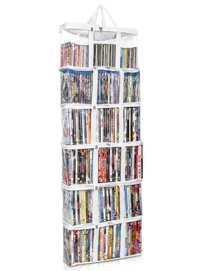 مايد إيزي كيت حقيبة تخزين أقراص DVD من Made Easy Kit - منظم PVC شفاف، مقابض مخيطة ثلاثياً، فواصل - قابلة للتكديس، موفرة للمساحة، تتسع لـ 40 علبة DVD - حاوية لأقراص الأفلام وألعاب الفيديو وأشرطة VHS (أبيض، 6 حقائب) - Image 1