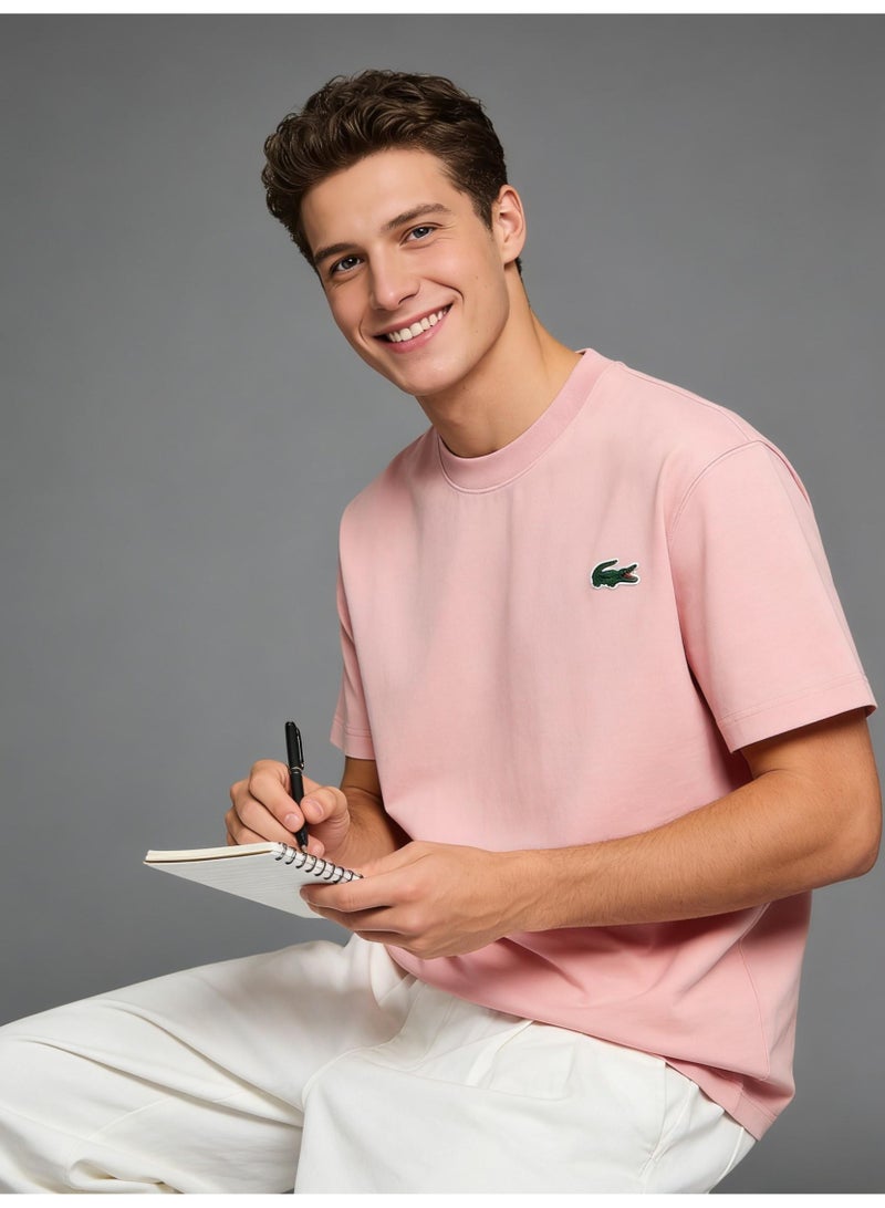 Laco men and women with the same heavy cotton T-shirt classic crocodile embroidery loose casual short-sleeved shirt multi-color optional. - Image 2