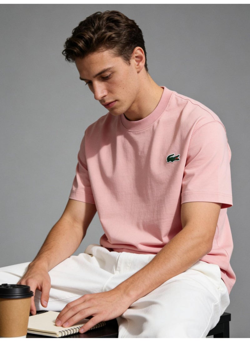 Laco men and women with the same heavy cotton T-shirt classic crocodile embroidery loose casual short-sleeved shirt multi-color optional. - Image 4