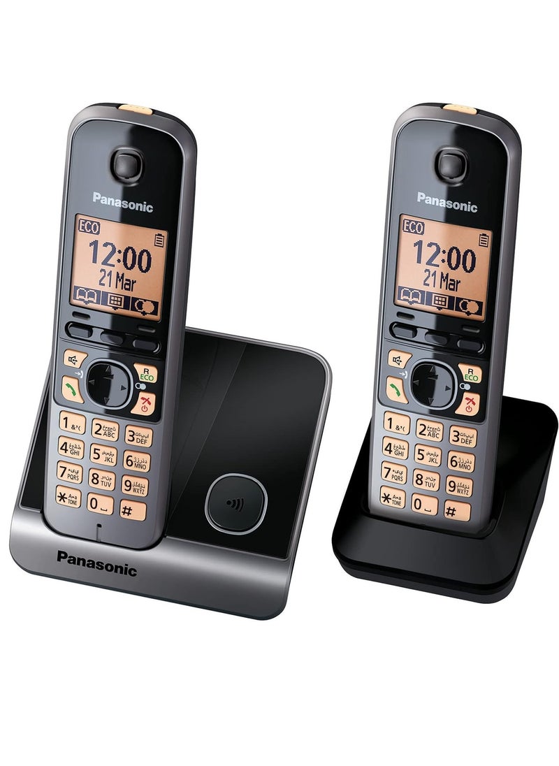Panasonic - Panasonic Expandable Cordless Phone System with Amber Backlit Display 2 Handsets KX-TG6712 - Image 1