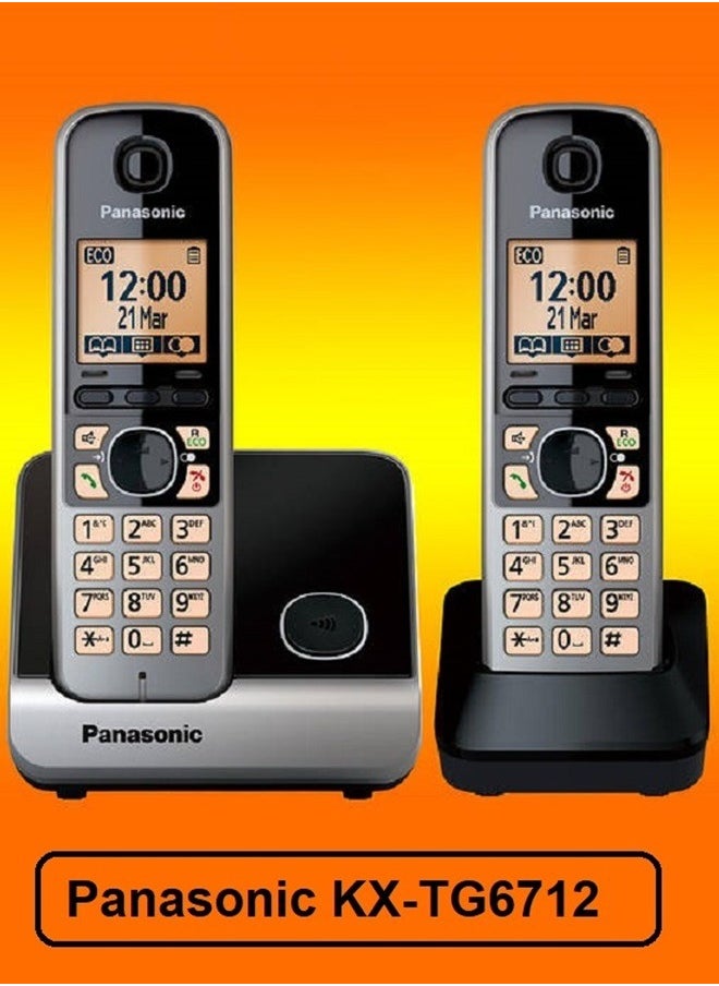 Panasonic - Panasonic Expandable Cordless Phone System with Amber Backlit Display 2 Handsets KX-TG6712 - Image 1