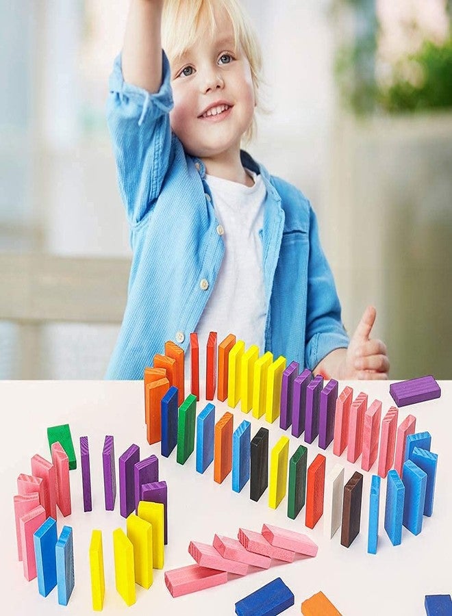 VikriDA 120 PCS Super Domino Blocks, 12 Colors Bulk Wooden Dominoes - Building Block Tile Game Racing Educational Toy- Best Gift for Kids - Image 4