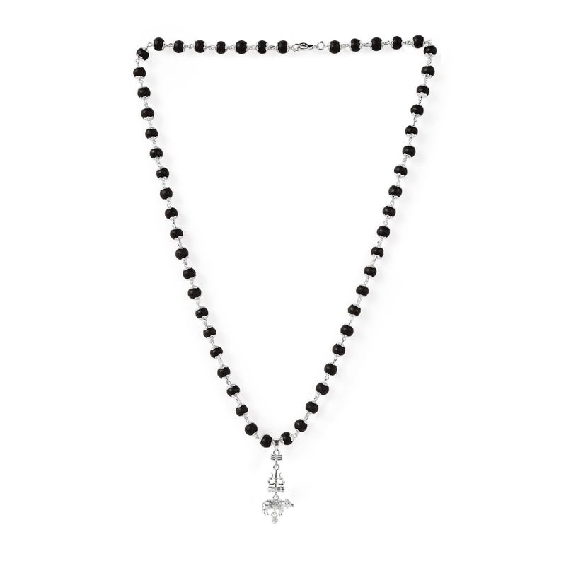 Divine Hindu Trishul Karungali Necklace with Silver Caps - Spiritual Necklace for Men & Women - Image 1