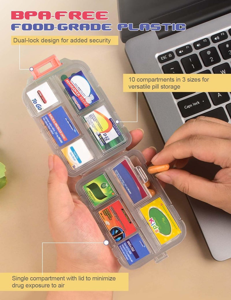 CAPHONT 3 Pcs DIY Travel Pill Organizer with Labels Pocket Pharmacy, 3 Pill Box & 420 Medicine Labels, Portable Travel Essentials Mini Pill Container 7 Day Pill Case Storage Vitamin Fish Oil (Set B) - Image 3