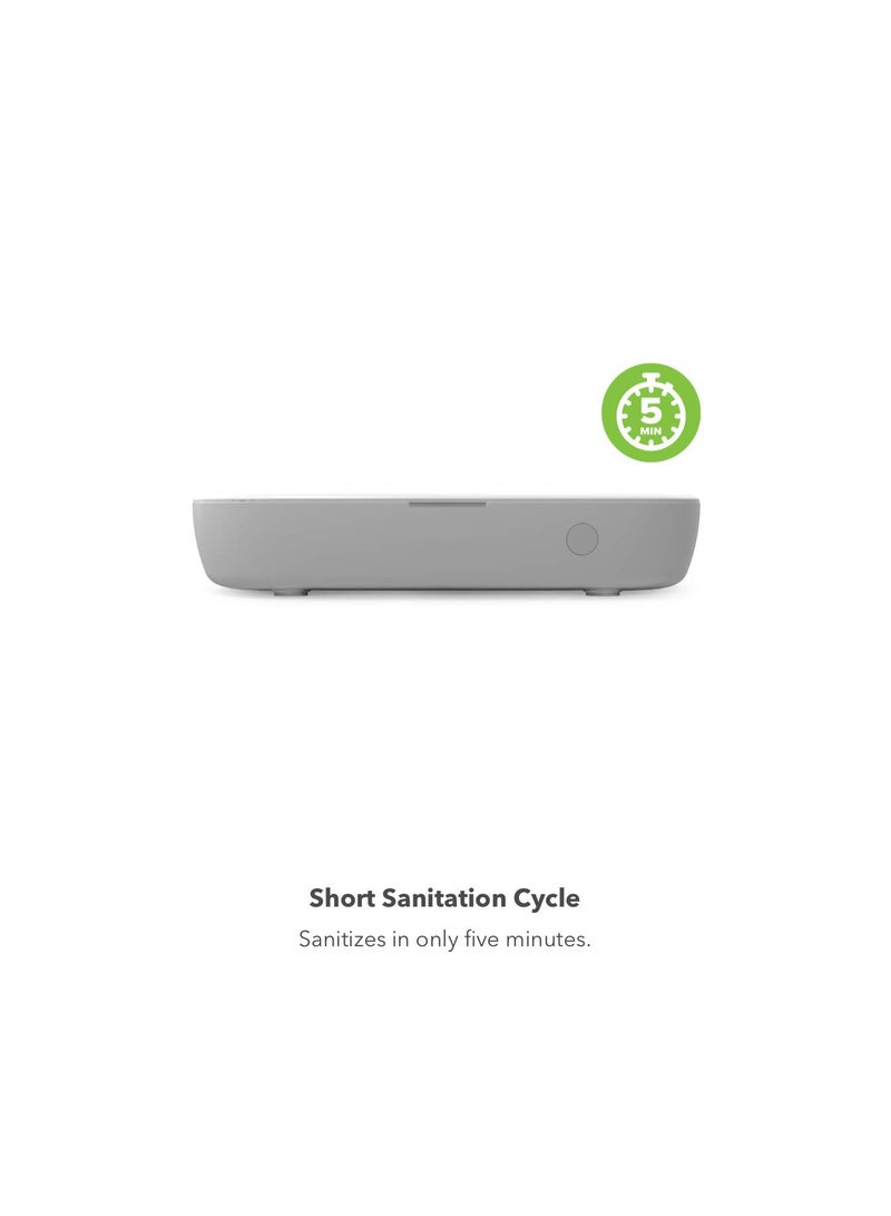 Smartphone light sanitizer with Universal Wireless Charging, UV Cell Phone Sanitizer, Dual Universal Cell Phone Charger Box, Electronics Qi Wireless Charger and UV Sanitizer - White