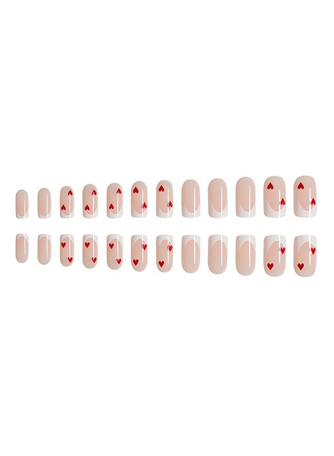 Vezocim Valentine Press on Nails Short Square French Tips Heart Glossy Full Cover Coffin Acrylic Fake Nails with Designs Heart Reusable False Nails with Glue Stick on Fingernails for Women - Image 3