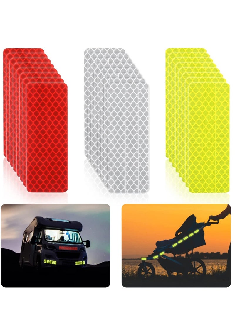 30 Pieces Warning Reflective Stickers Safety Reflective Stickers Night Visibility Adhesive Stickers Waterproof Reflective Tape Stickers for Vehicle Motorcycle Bicycle, 1.18 x 3.25 Inch - Image 1