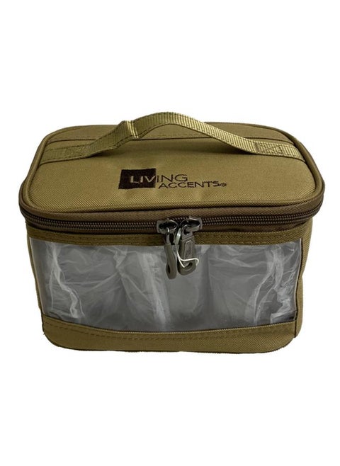 Zipper Closure Single Handle Camping Container Bag Khaki and Grey 10693-1